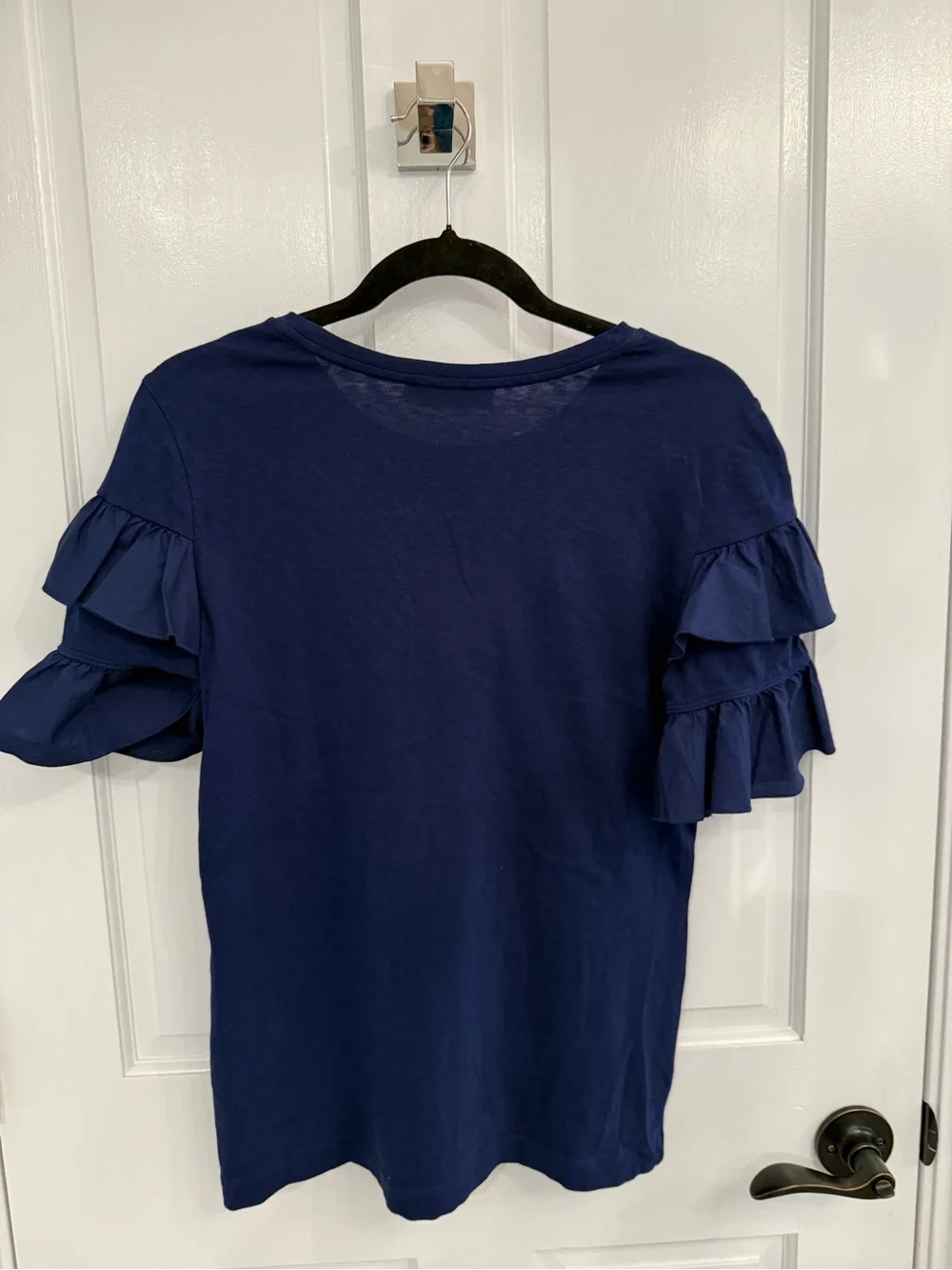 Tory Burch Navy Ruffle Short Sleeve Top